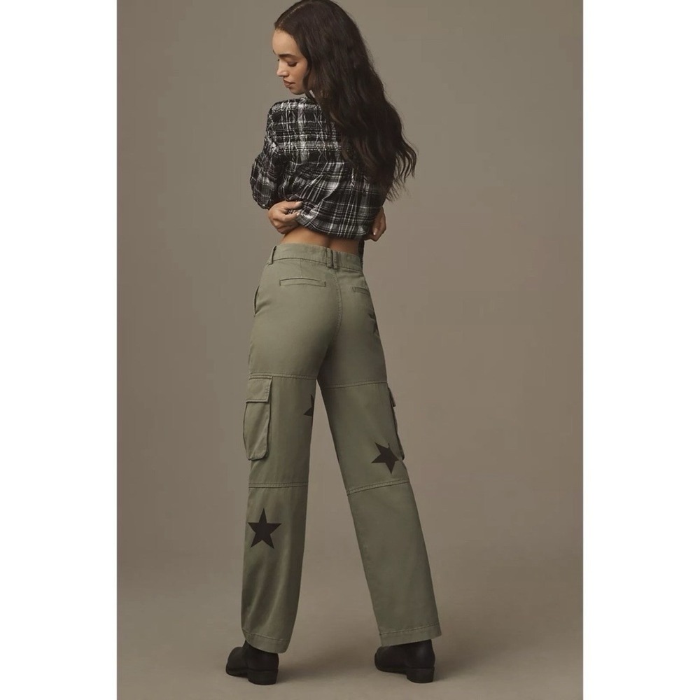 Pistola Womens Green Addie High Rise Cargo Trousers Royal Honor Stars Sz 30 - Picture 3 of 9
